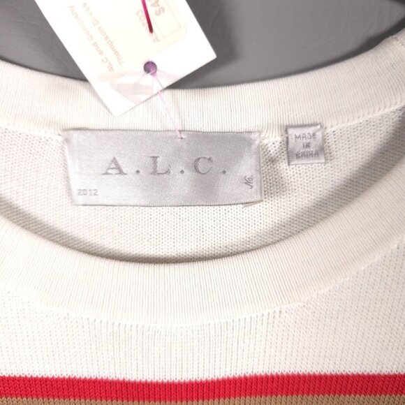 NWT A.L.C. Thompson Dress Rayon Knit Short Sleeve Crew Nk Bodycon Striped LARGE - Picture 3 of 7